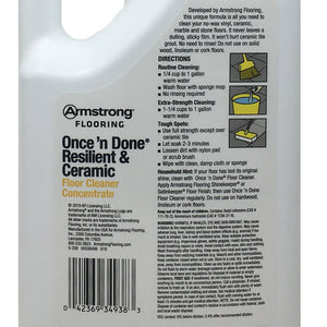 Armstrong S-338 Once 'n Done Resilient and Ceramic Floor Cleaner Concentrate 1/2 Gallon 64 oz