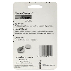 Shaw 1.5" Beige Peel Back Felt Floor Saver Pads 8 Units