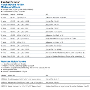 SuperiorBilt ProBilt 99 Series 85-99G 11" Professional Trowel Square Notch Size (1/2" x 1/2" x 1/2")