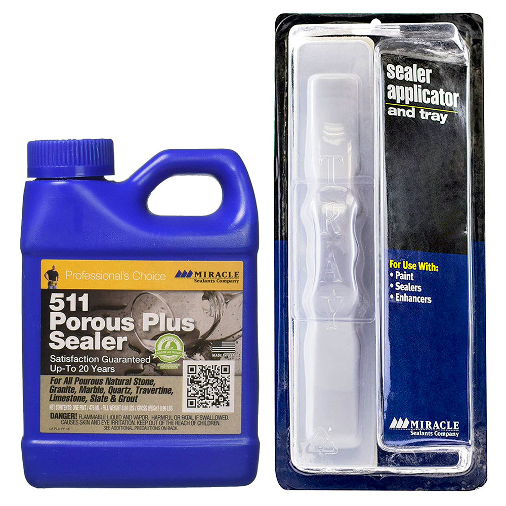 Miracle Sealants 511 Porous Plus Penetrating Sealers Pint 16 oz with Mira Brush Applicator and Tray